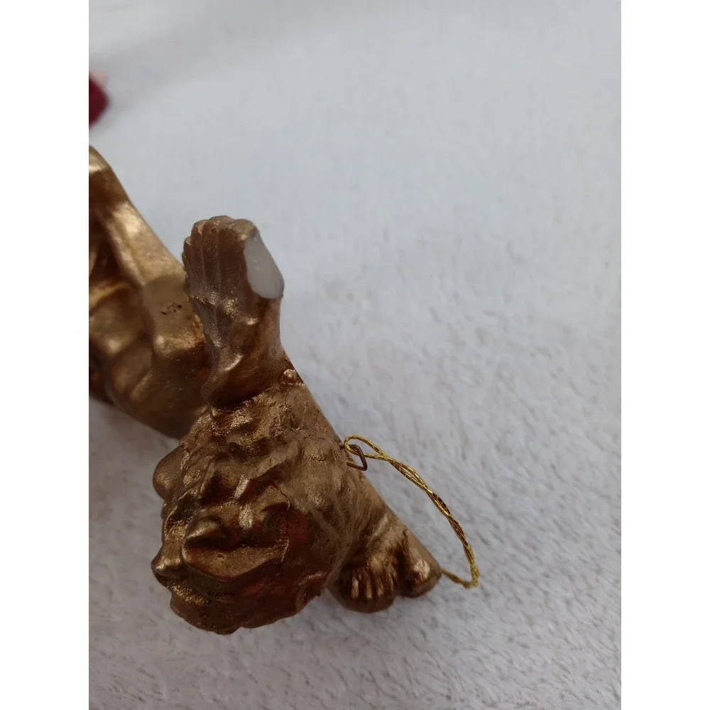 Angel Figurines Set of 2 Gold & Red Harp Hanging Christmas Holiday Decor‎